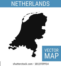 Netherlands vector map with country name, black on white background.