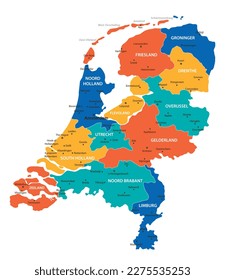 Netherlands vector map. High detailed illustration with borders and cities