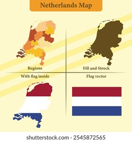 Netherlands vector map with regions black silhouette flag overlay and standalone flag ideal for educational materials infographics and design projects showcasing Azerbaijan geography and identity