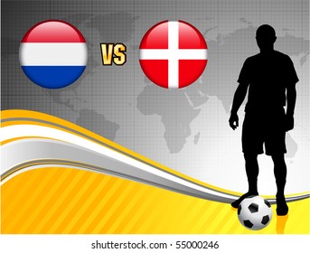 Netherlands versus Denmark on Abstract World Map Background Original Illustration