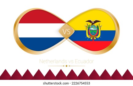 Netherlands versus Ecuador golden icon for Football 2022 match. Vector illustration.