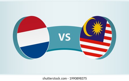 Netherlands versus Malaysia, team sports competition concept. Round flag of countries.