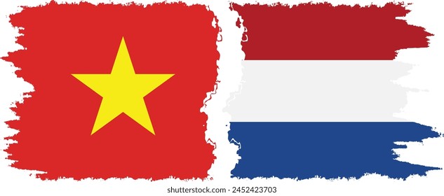 Netherlands and Vietnam grunge flags connection, vector