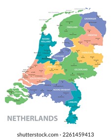 Netherlands vintage map. High detailed vector map with pastel colors, cities and geographical borders