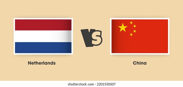 Netherlands vs China flags placed side by side. Creative stylish national flags of Netherlands vs China with background