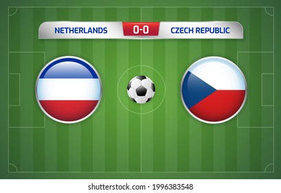 Netherlands vs Czech Republic scoreboard broadcast template for sport soccer and football tournament championship 2020 Round of 16 vector illustration