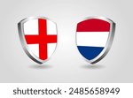 Netherlands vs England flag shields on a white background, Football soccer championship competition vector illustration