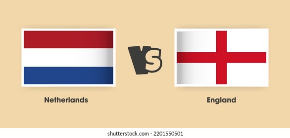 Netherlands vs England flags placed side by side. Creative stylish national flags of Netherlands vs England with background