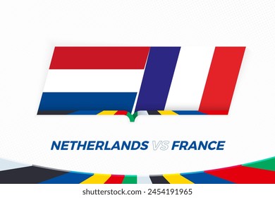 Netherlands vs France in Football Competition, Group D. Versus icon on Football background. Sport vector icon.