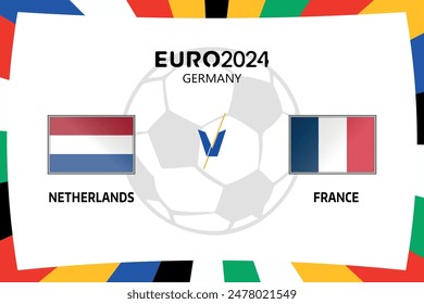 Países Bajos Vs Francia Arte de fútbol con diseño de banderas de rectángulo en Alemania Victor Skyline Fondo Copa Mundial de Fútbol 2024 Victor Plantilla gráfica para Anuncios de publicación de medios sociales.