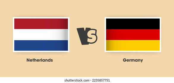 Netherlands vs Germany flags placed side by side. Creative stylish national flags of Netherlands vs Germany with background