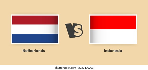 Netherlands vs Indonesia flags placed side by side. Creative stylish national flags of Netherlands vs Indonesia with background