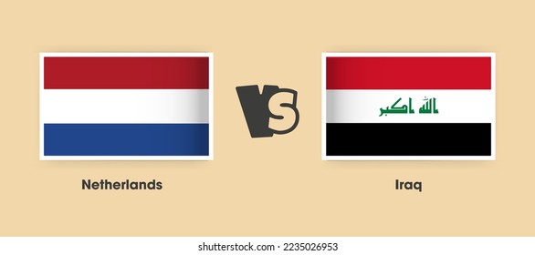Netherlands vs Iraq flags placed side by side. Creative stylish national flags of Netherlands vs Iraq with background