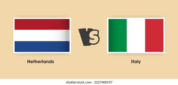 Netherlands vs Italy flags placed side by side. Creative stylish national flags of Netherlands vs Italy with background