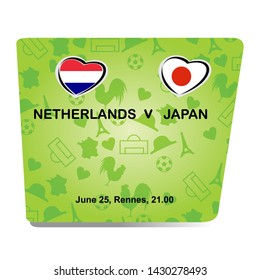 Netherlands vs Japan, Women world football match 2019 with green background, French pattern with modern and traditional elements, Vector illustration
