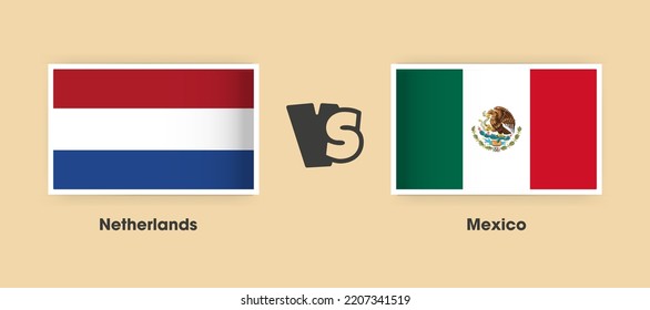 Banderas de los Países Bajos contra México colocadas lado a lado. Banderas nacionales creativas y elegantes de Holanda vs México con antecedentes