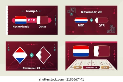 Netherlands vs Qatar, Football 2022, Group A. World Football Competition championship match versus teams intro sport background, championship competition final poster, vector illustration.