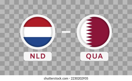 Elemento de diseño de partido Holanda vs Qatar. Marcas Iconos aislados en un fondo transparente. Infografía De La Competencia Del Campeonato De Fútbol. Anuncio, Puntuación de juego, Plantilla de marcador. Vector