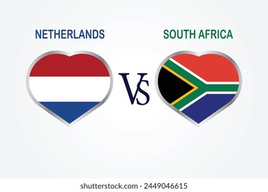 Netherlands Vs South Africa, Cricket Match concept with creative illustration of participant countries flag Batsman and Hearts isolated on white background