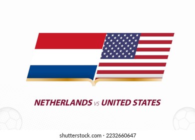 Netherlands vs United States in Football Competition, Round of 16. Versus icon on Football background. Sport vector icon.