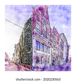Netherlands Watercolor sketch hand drawn. Vector illustration.