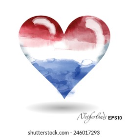 Netherlands. Watercolor vector heart of world