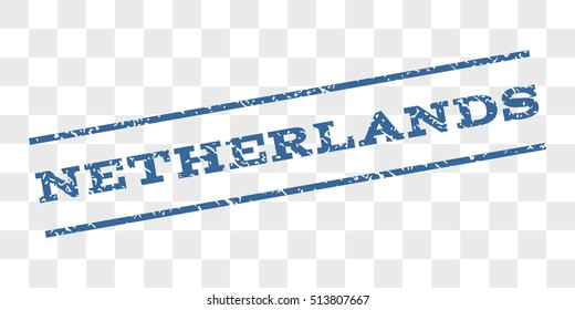 Netherlands watermark stamp. Text tag between parallel lines with grunge design style. Rubber seal stamp with unclean texture. Vector cobalt blue color ink imprint on a chess transparent background.