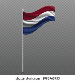 Netherlands waving flag on metal pole. Vector illustration.