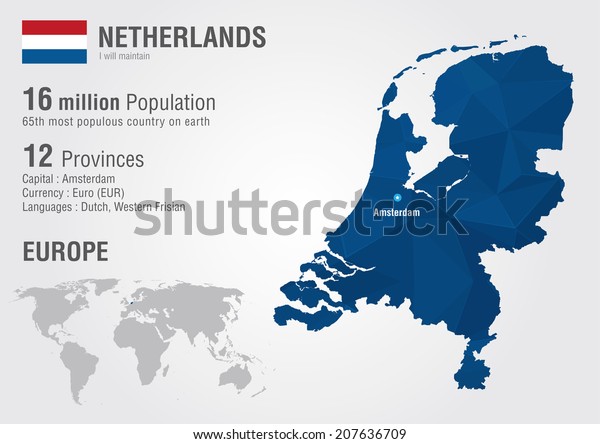 Netherlands World Map Pixel Diamond Texture Stock Vector Royalty Free 207636709