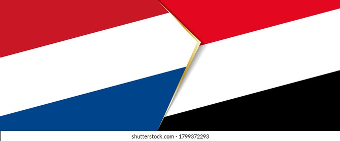 Banderas de los Países Bajos y el Yemen, dos banderas vectoriales símbolo de relación o enfrentamiento.