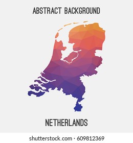 Netherlands,Holland map in geometric polygonal,mosaic style.Abstract tessellation,modern design background,low poly. Vector illustration.