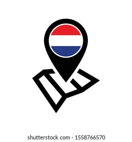 Netherlands/Holland Map and pin vector icon. Make your own custom location pin icon. Navigation and route concept illustration.