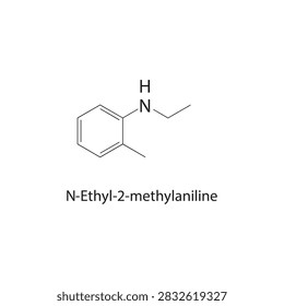 N-Ethyl-2-methylaniline skeletal structure. aromatic amine compound schematic illustration. Simple diagram, chemical formula.