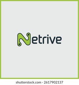 Netrive Logo - Fresh Green Wordmark With Nature and Tech Vibes