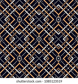 Nets of Knowledge. Seamless pattern with stars and golden lattice in esoteric style. Alchemy, space, spirituality, mysticism.