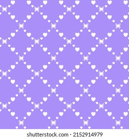 Netting abstract seamless pattern with butterflies and hearts. Cute grid Y2K background. Nostalgic 2000s vector print. Retro girly lattice backdrop 1990s style
