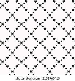 Netting abstract seamless pattern with butterflys and hearts. Cute grid Y2K background. Nostalgic 2000s vector print. Retro girly lattice backdrop 1990s style