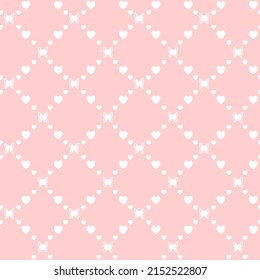Netting abstract seamless pattern with butterflys and hearts. Cute grid Y2K background. Nostalgic 2000s vector print. Retro girly lattice backdrop 1990s style