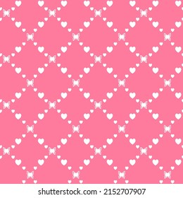 Netting abstract seamless pattern with butterflys and hearts. Cute grid Y2K background. Nostalgic 2000s vector print. Retro girly lattice backdrop 1990s style