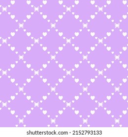Netting abstract seamless pattern with butterflys and hearts. Cute grid Y2K background. Nostalgic 2000s vector print. Retro girly lattice backdrop 1990s style