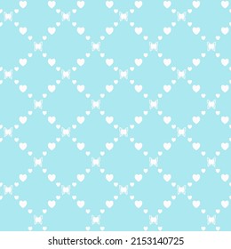 Netting abstract seamless pattern with butterflys and hearts. Cute grid Y2K background. Nostalgic 2000s vector print. Retro girly lattice backdrop 1990s style