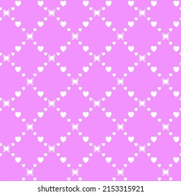 Netting abstract seamless pattern with butterflys and hearts. Cute grid Y2K background. Nostalgic 2000s vector print. Retro girly lattice backdrop 1990s style