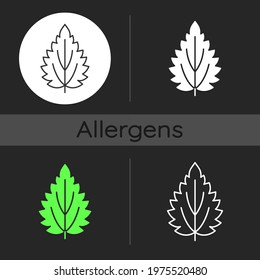 Nettle Dark Theme Icon. Alternative Medicine. Herbal Ingredient For Homeopathy. Seasonal Allergy For Plant. Linear White, Simple Glyph And RGB Color Styles. Isolated Vector Illustrations