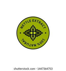 Nettle leaf Extract herbal organic badge and icon in trend linear style - Vector Green Logo Emblem of Medical Nettle Can be Used Template for packing Tea , Cosmetics, Medicines, biological additives