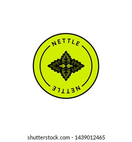 Nettle leaf herbal organic badge and icon in trend linear style - Vector Green Logo Emblem of Medical Nettle Can be Used Template for packing Tea , Cosmetics, Medicines, biological additives