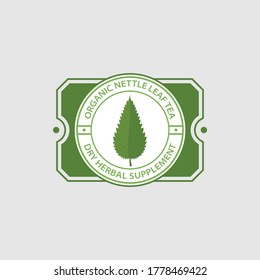 Nettle tea label. Herbal organic supplement badge. Caffeine free product packaging element. Vector illustration.