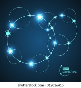 Network. Abstract background with dots and circles. Connection Concept. Digital data visualization. Vector illustration