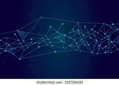Network abstract connection isolated on blue background. Digital technology background with dots and lines for mesh and ai design. Abstract concept. Digital vector illustration of network technology