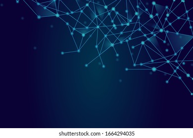 Network abstract connection isolated on blue background. Network technology background with dots and lines for backdrop and ai design.Modern abstract concept. Vector illustration of network technology