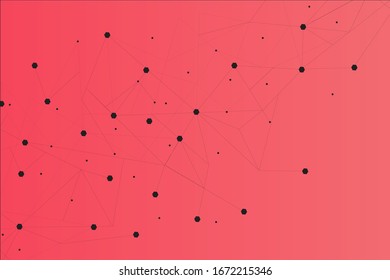 Network abstract connection isolated on red background.Network technology background with dots and lines for backdrop and ai design. Modern abstract concept.Vector illustration of network technology